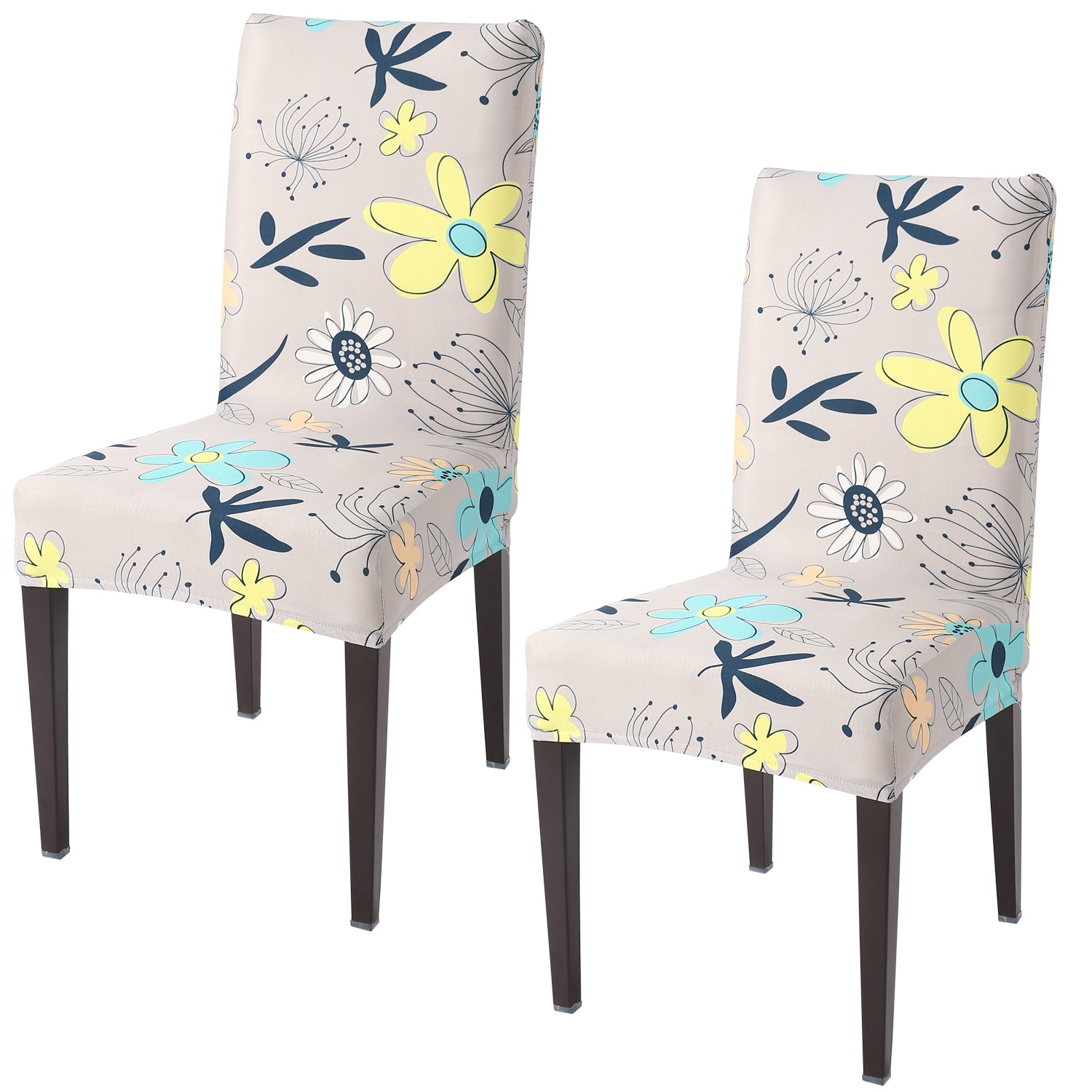 Elastic Stretchable Dining Chair Cover, Beige Mixed Flowers