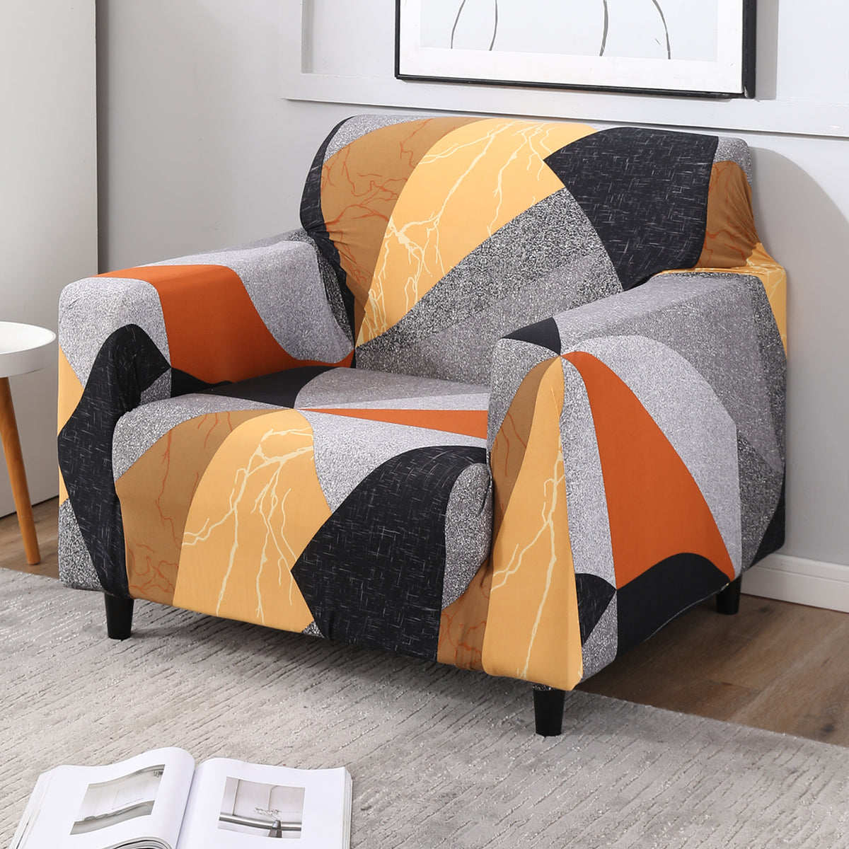 Multicolor Geometric Abstract Print stretchable single sofa cover​