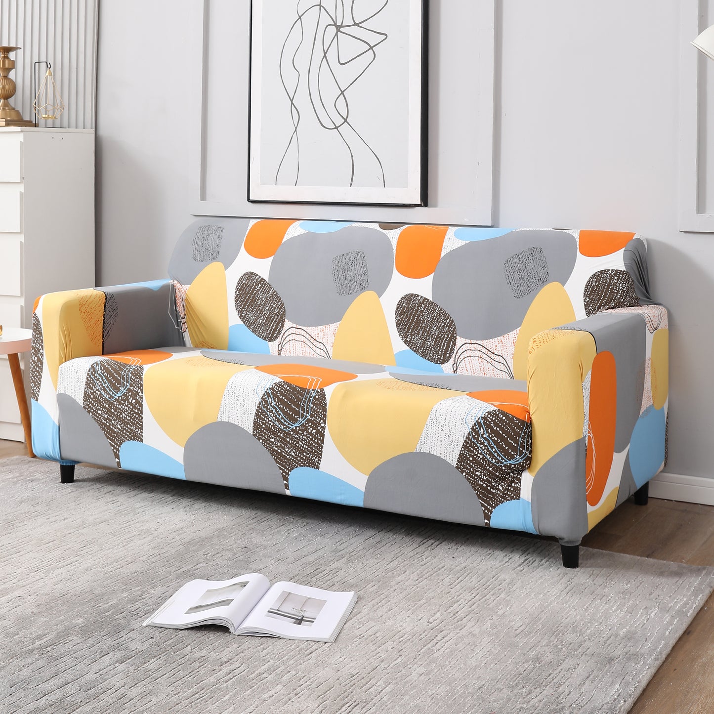 Multicolor Pebbles Print elastic 3 seater sofa cover​s