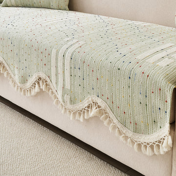 DreamWave Chenille with Tassels Sofa Cover Mat, Pistachio Green