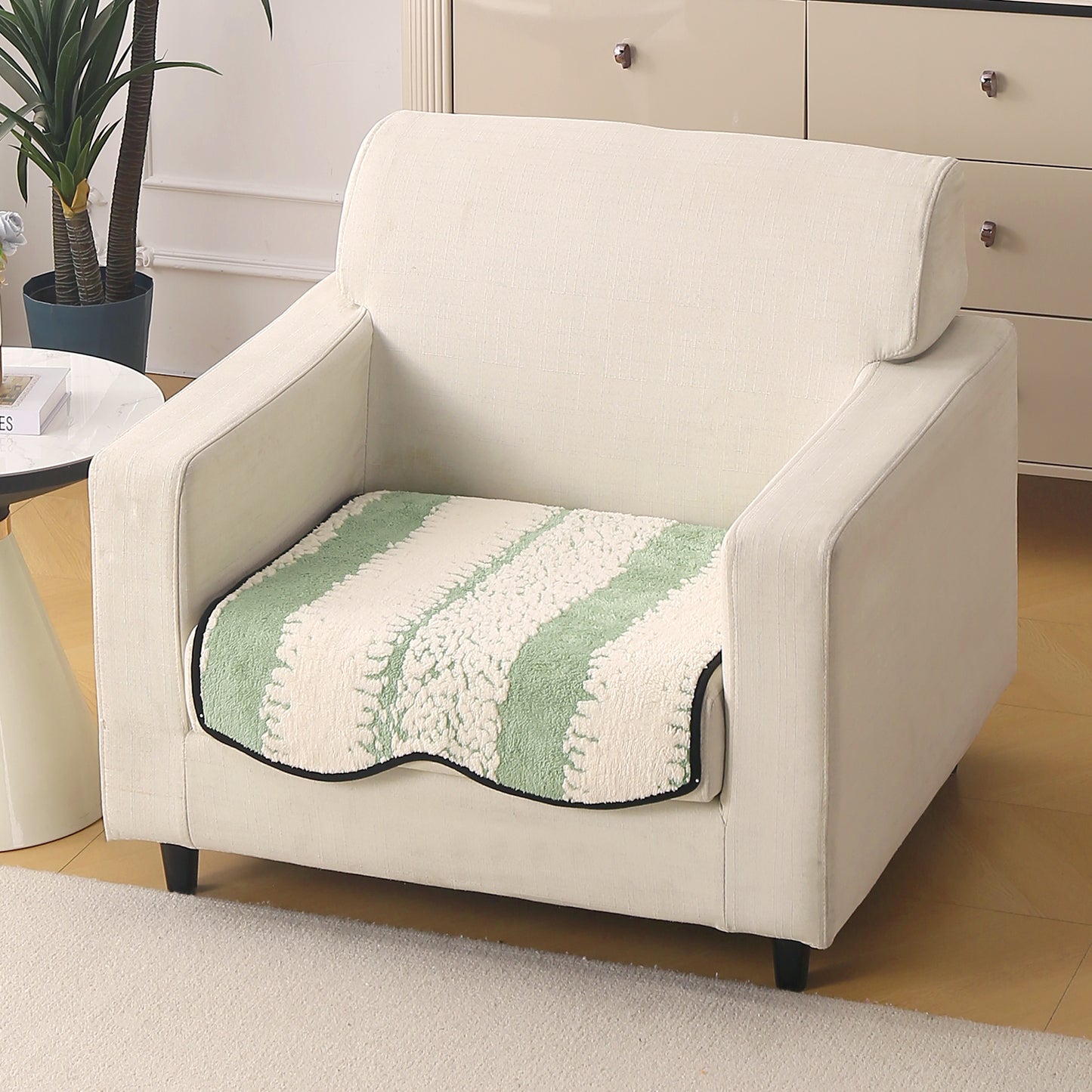 Luxury Wavy Plush Anti-Slip Sofa Cover Mats - Pistachio Green