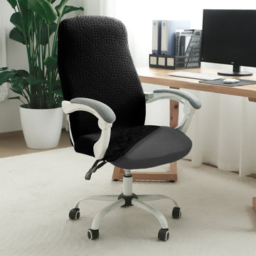 Office Chair Cover for Desk Chair (Mid-Back) – 170 GSM Stretch Jacquard – Washable, Durable & Anti-Slip – Fits Mid-Back Office Chairs, Black