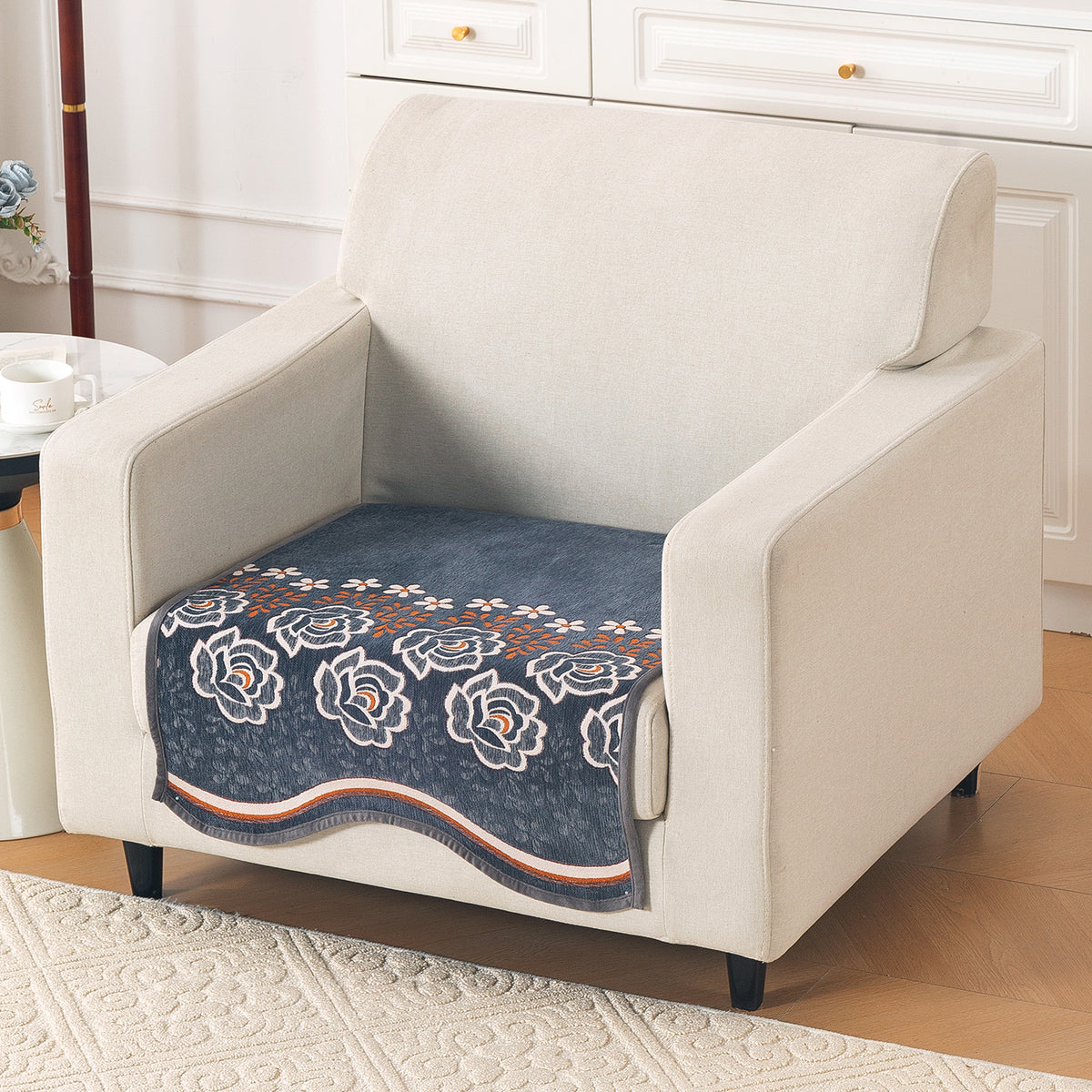 Serene Curves Sofa Cover Mat, Blossom Flower