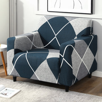 Blue Rhombus Printed Elastic single sofa cover​
