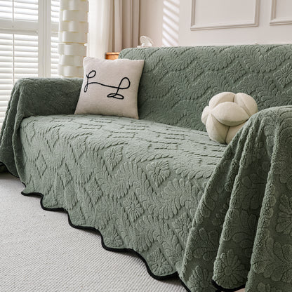 Buy Sage Green Colour Wavy Petal Crest Series Plush Sofa Throw | HOKIPO