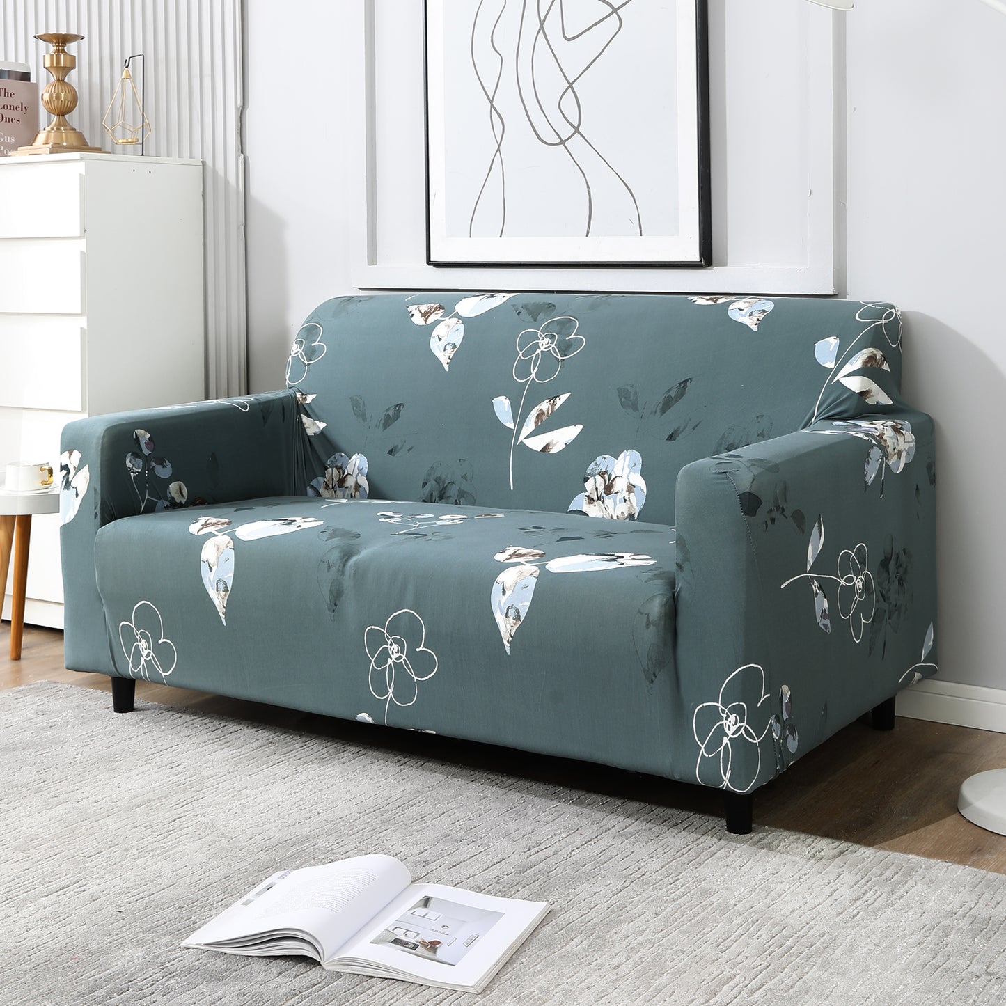 Smokey Grey non slip elastic 2 seater sofa cover
