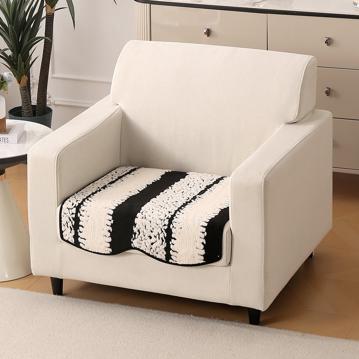 Luxury Wavy Plush Anti-Slip Sofa Cover Mats - Black