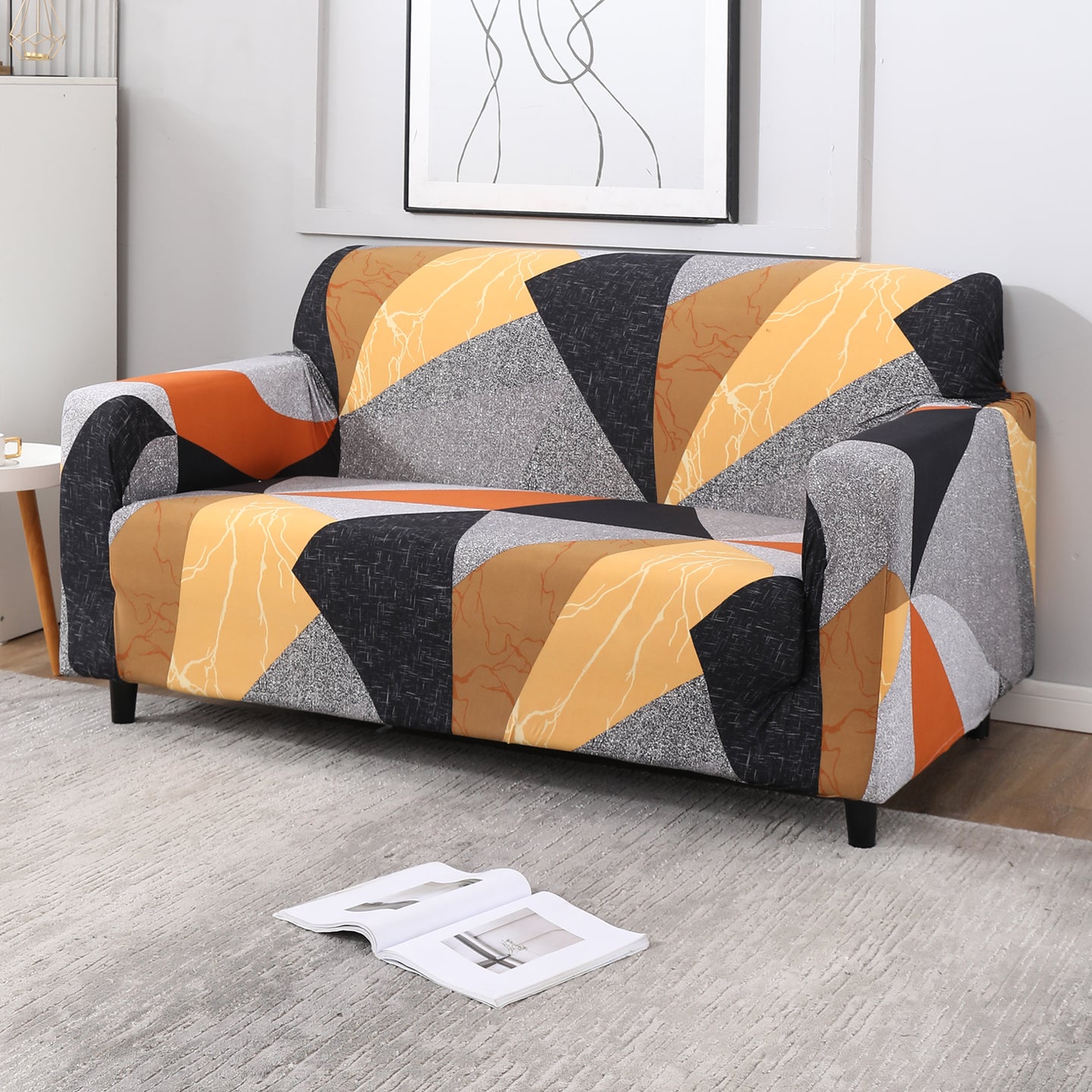 Multicolor Geometric Abstract non slip elastic 2 seater sofa cover