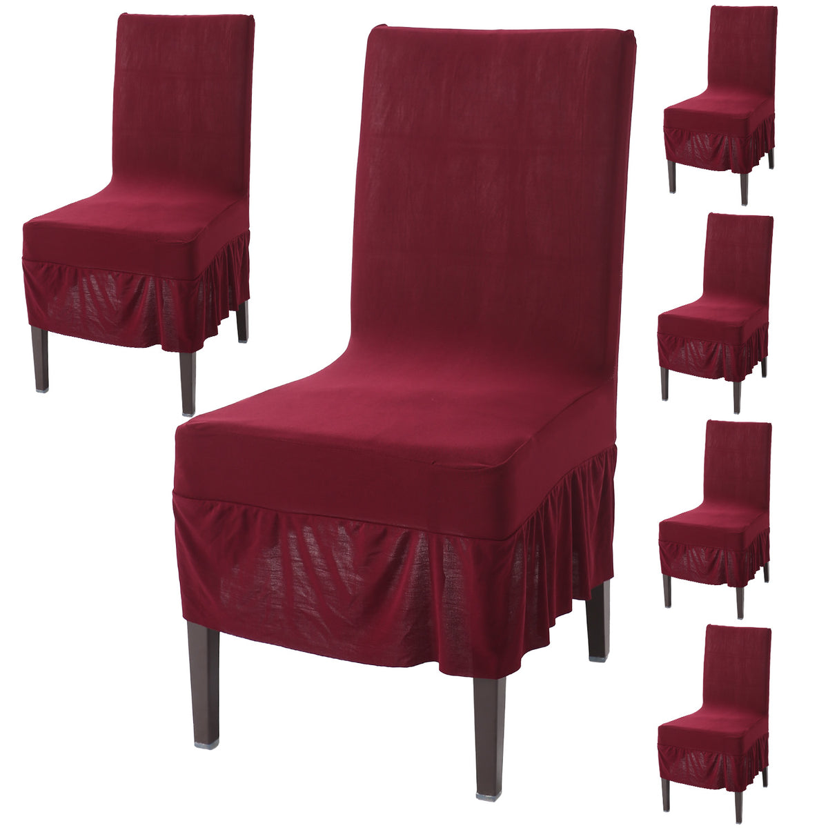 Elastic Stretchable Dining Chair Cover with Frill, Maroon