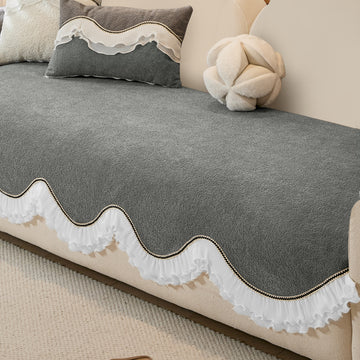French Classic Frill Wavy Sofa Cover Mat, Moonstone Grey
