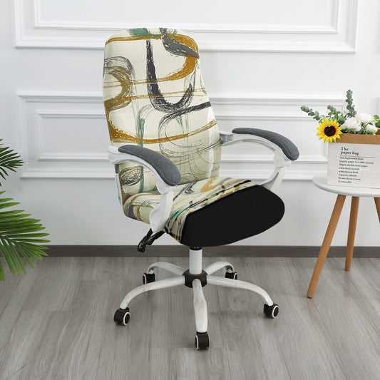 Printed Office Chair Cover for Desk Chair (Mid-Back) – 140 GSM Stretch Fabric – Durable & Anti-Slip – Fits Mid-Back Office Chairs, Parchement Beige Abstract Art - Medium