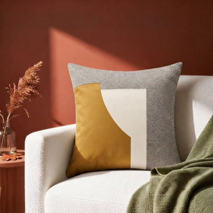 HOKIPO Faux Leather Color Block Cushion Cover | 16x16 Inch | Modern Throw Pillow Cover, Mustard & Grey