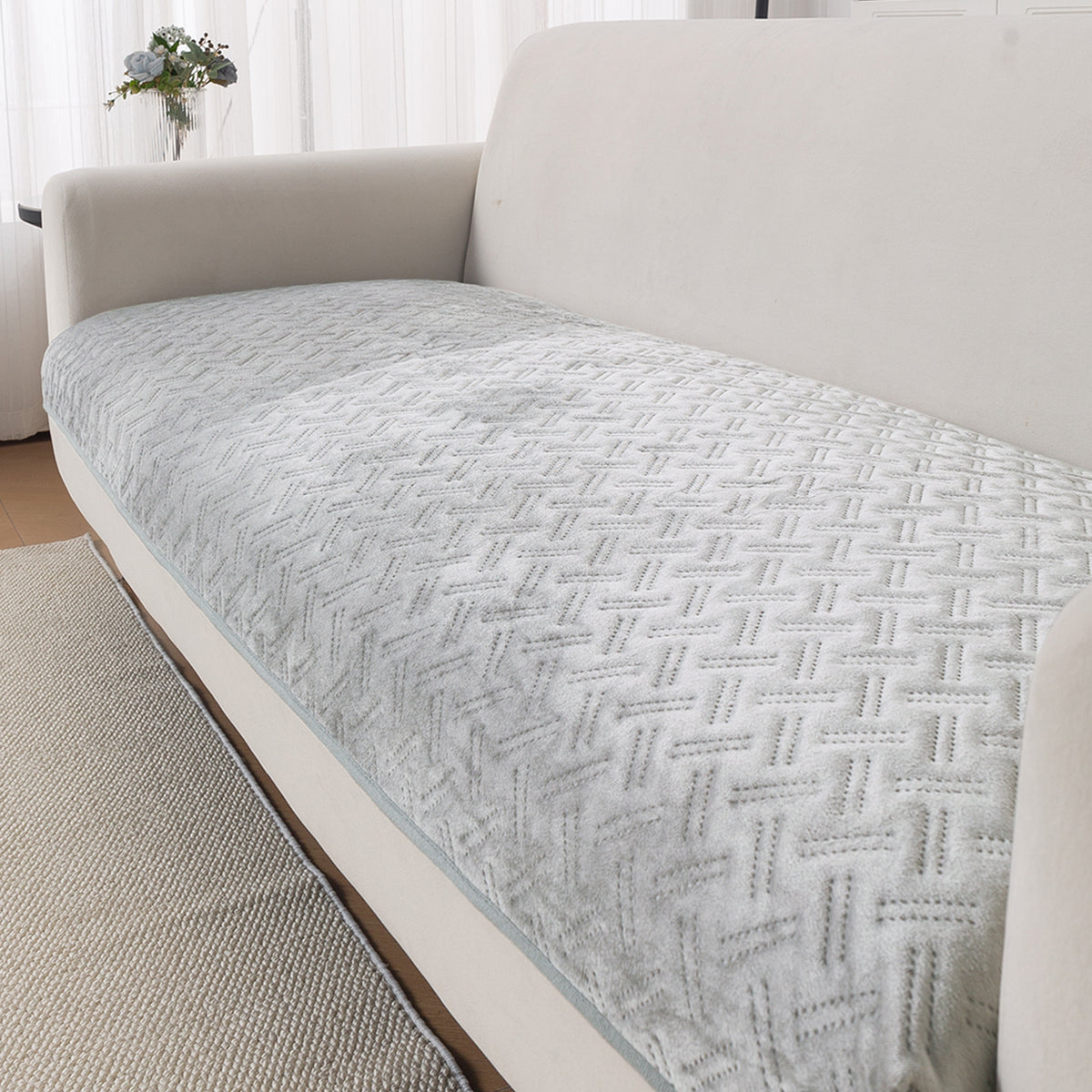 Softline Quilted Sofa Cover Mat, Ice Grey