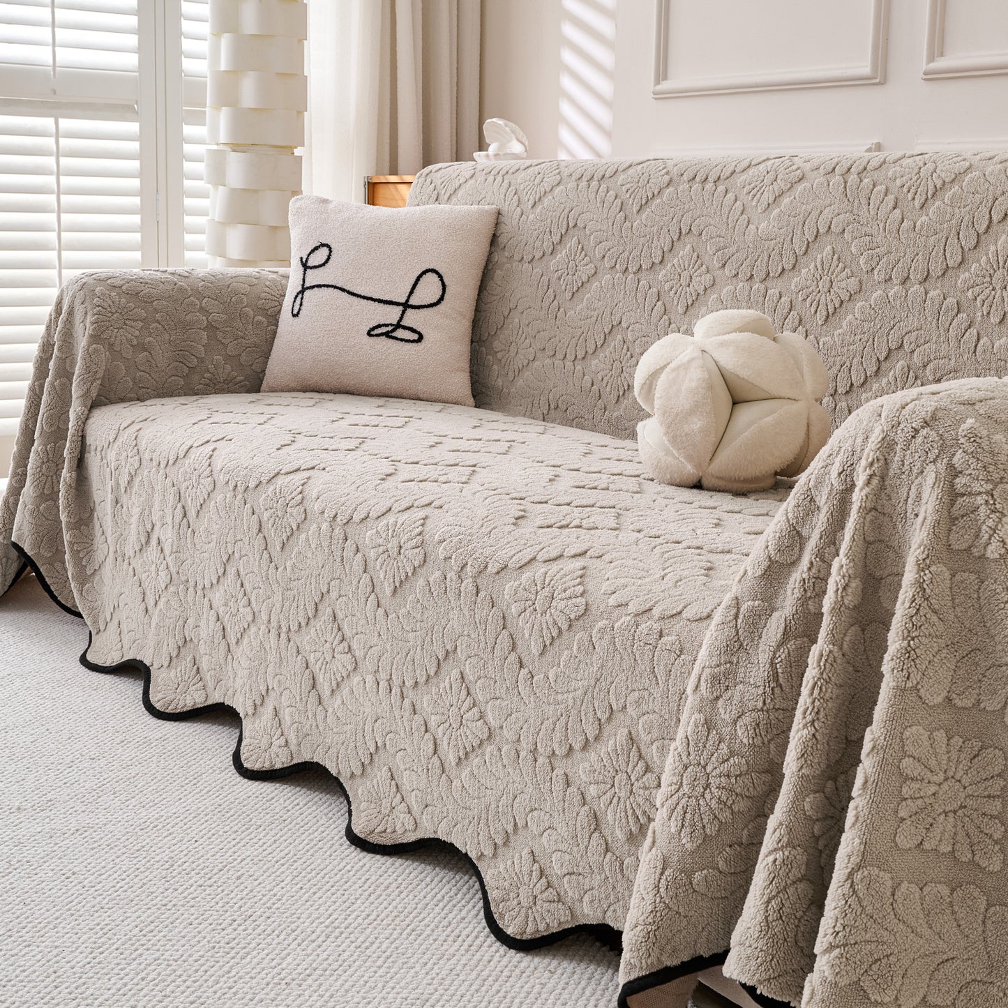 Buy Soft Brown Colour Wavy Petal Crest Series Plush Sofa Throw Cover – 2 Seater Sofas | HOKIPO