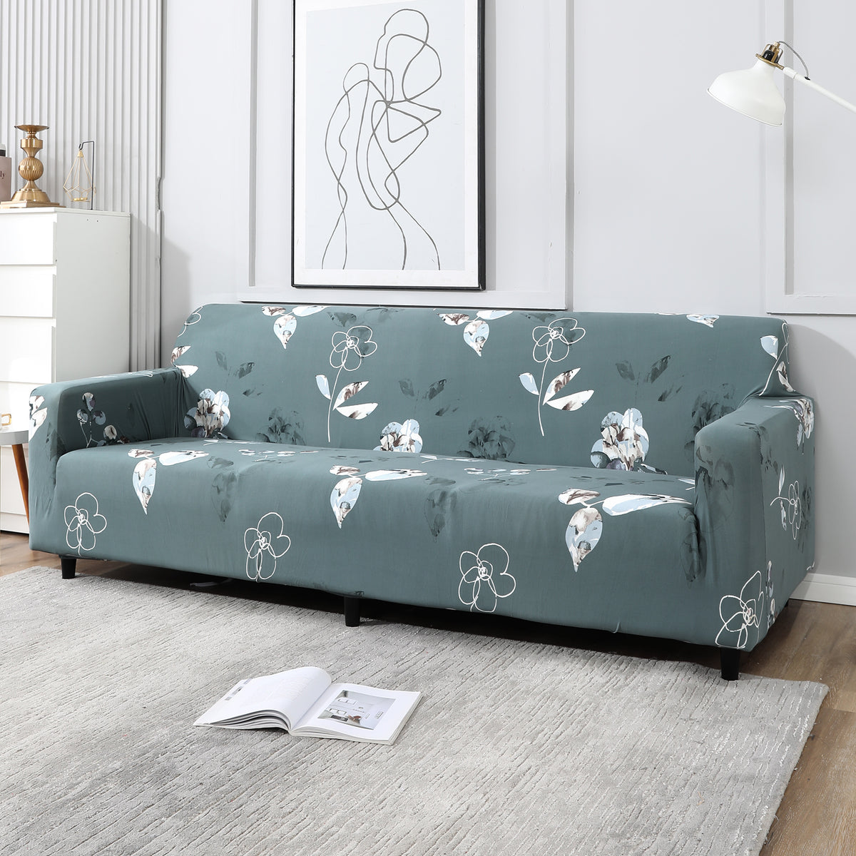 Smokey Grey, non slip, elastic 4 seater sofa cover​s