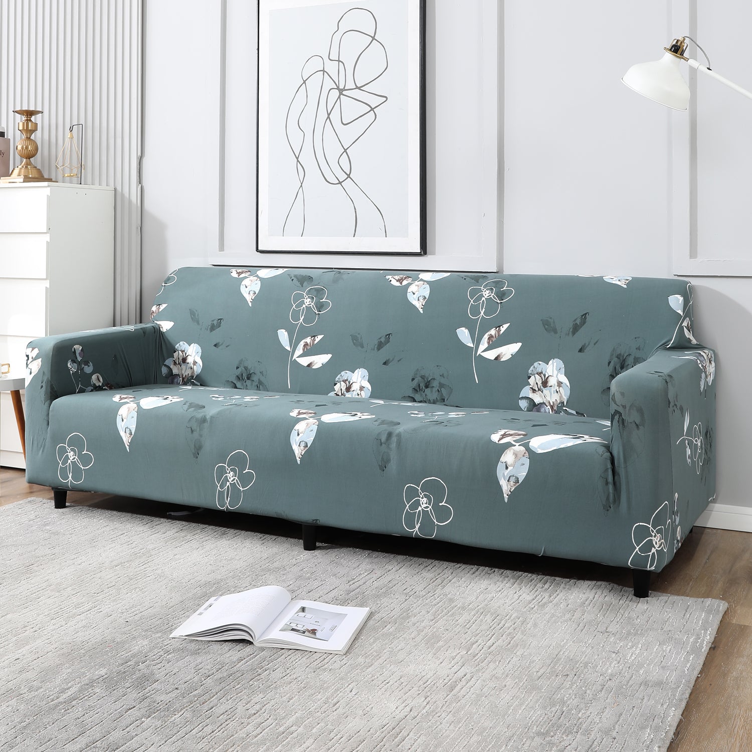 Smokey Grey, non slip, elastic 4 seater sofa cover​s