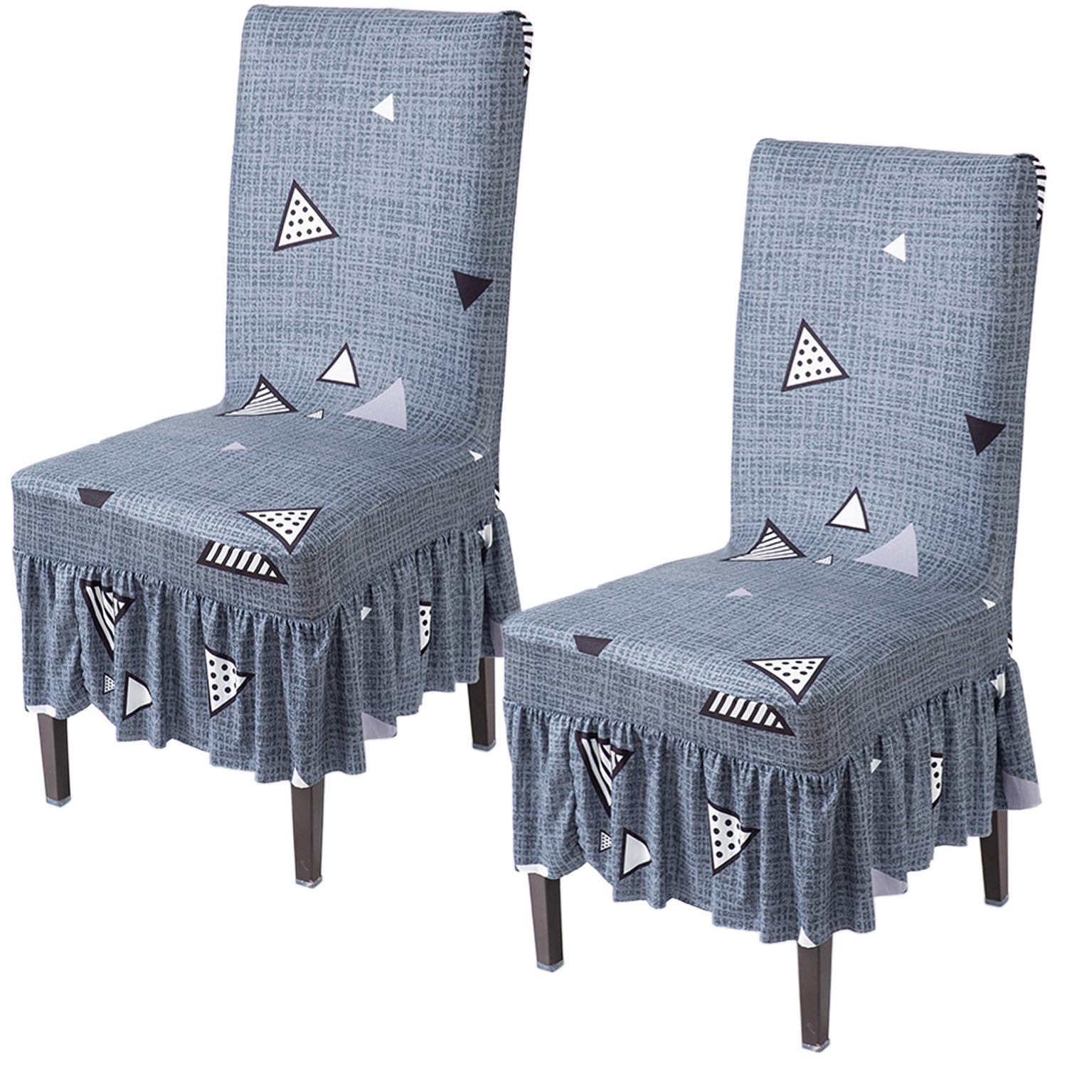 Elastic Stretchable Dining Chair Cover with Frill, Porpoise Grey Triangle
