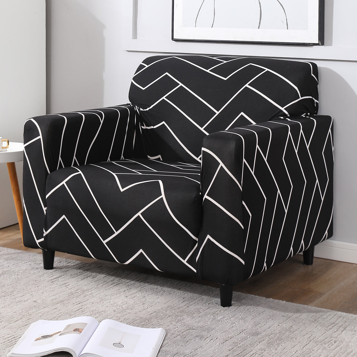 Black Chevron Print stretchable single sofa cover​
