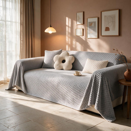 Premium Rabbit Plush Sofa Throw Blanket, Ice Grey
