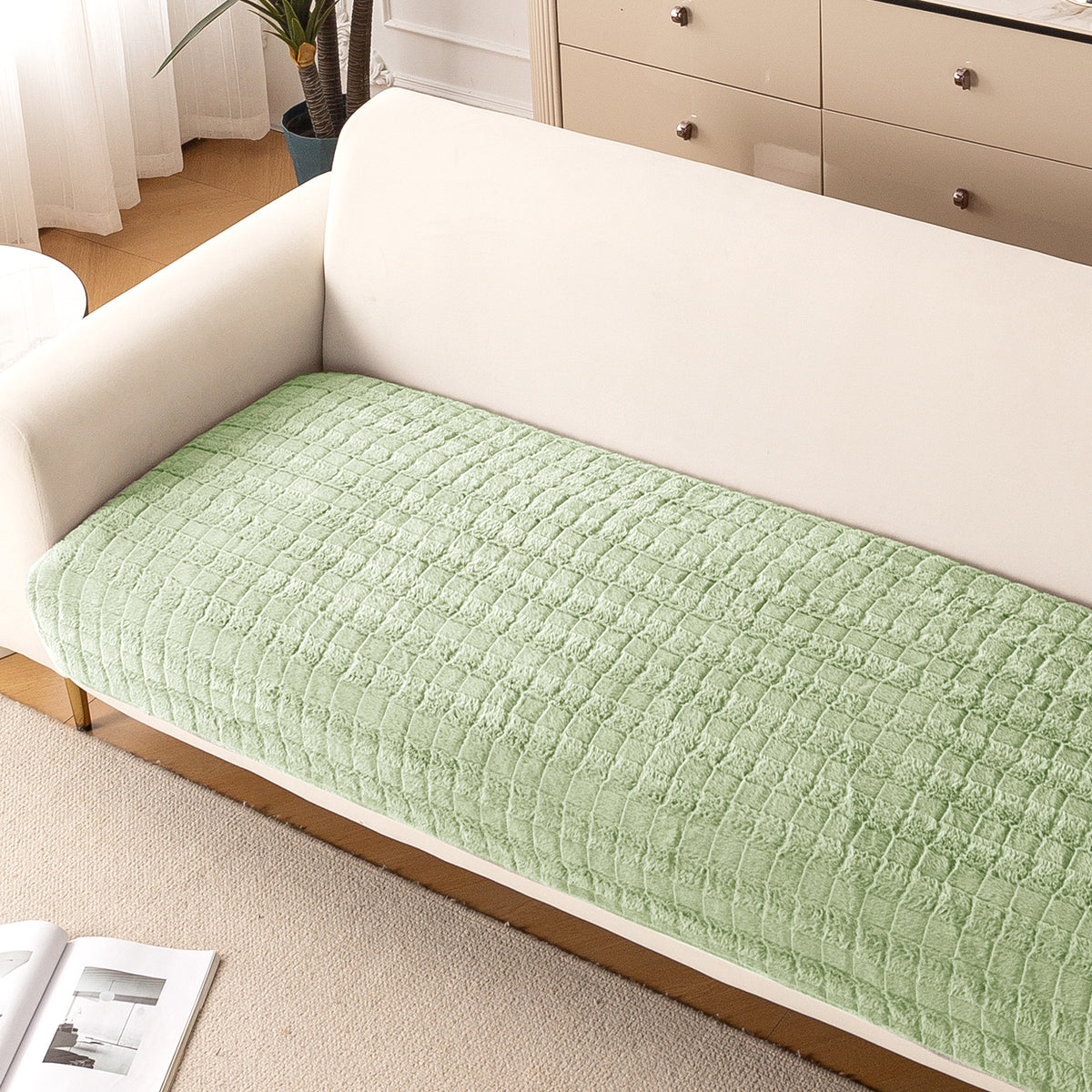 'Plush Haven' Premium Anti Slip Sofa Cover Mat, Pastel Green