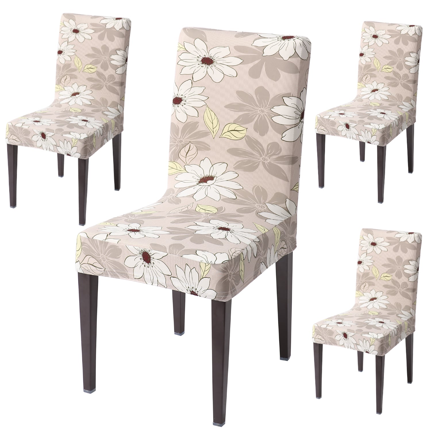 Elastic Stretchable Dining Chair Cover, Cream Flowers
