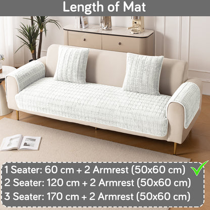 Premium Plush Sofa Cover Mat with 2 Armrest Cover, White