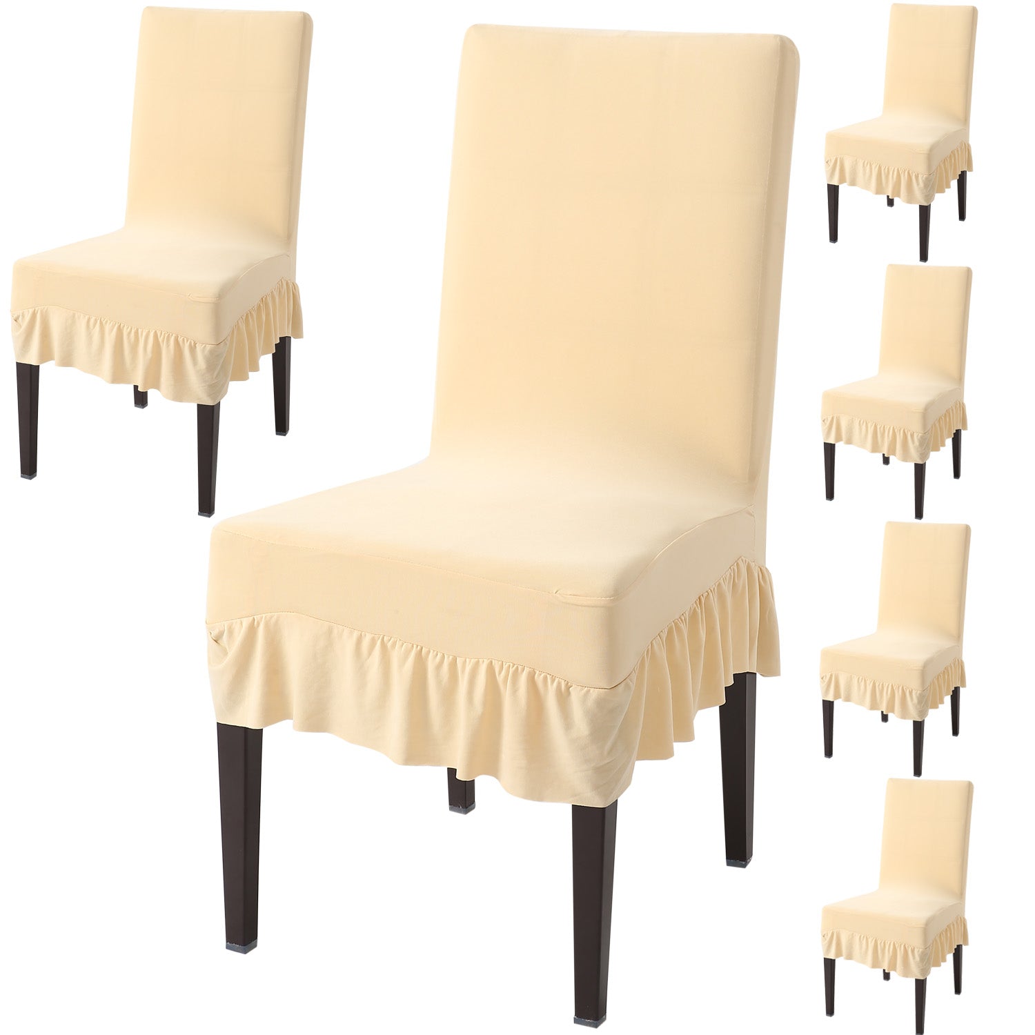 Elastic Stretchable Dining Chair Cover with Frill, Cream