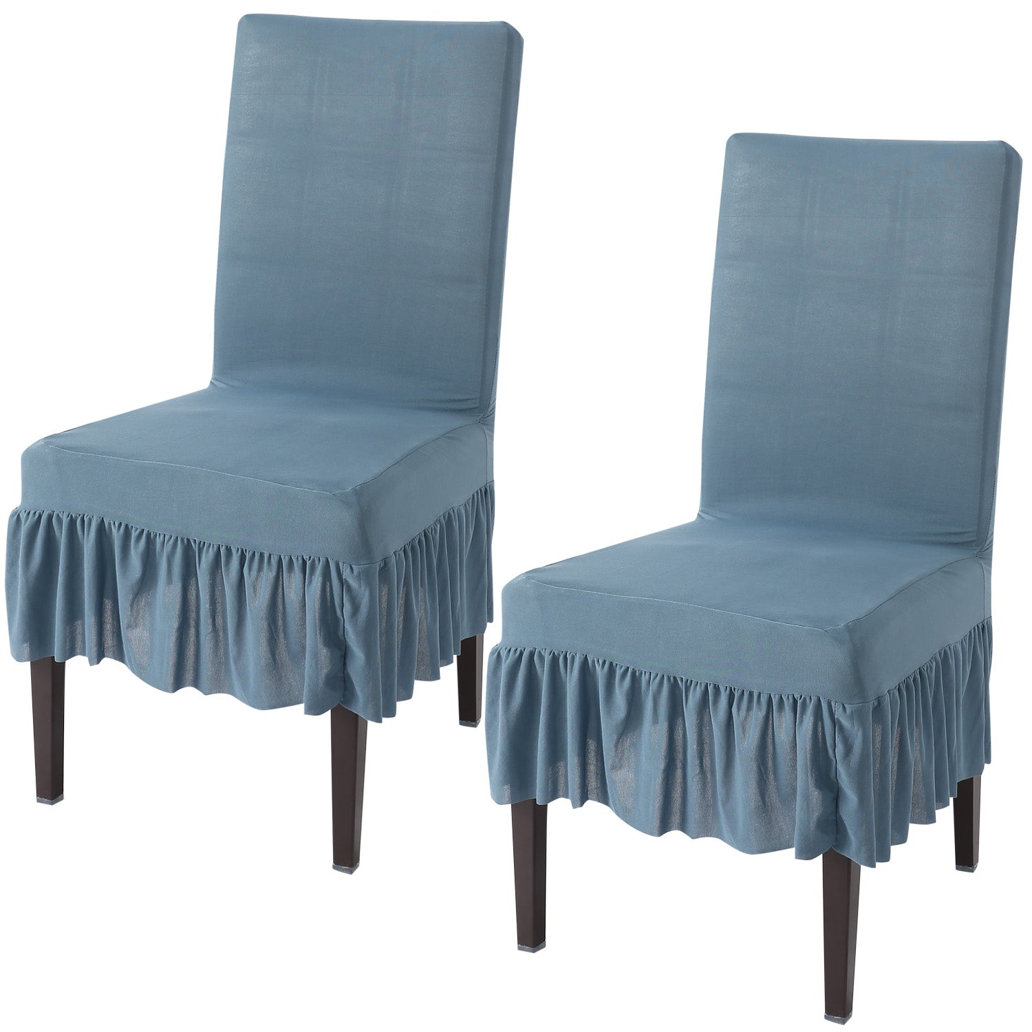 Elastic Stretchable Dining Chair Cover with Frill, Bluish Grey