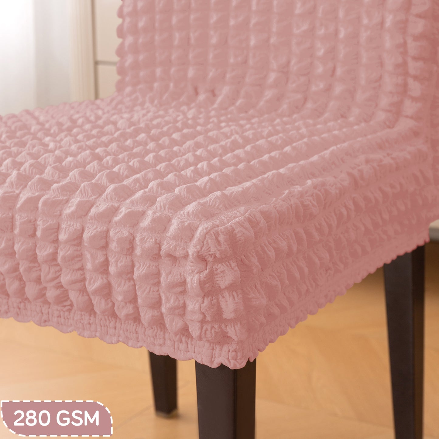 Aria Nova Bubble 280 GSM Dining Chair Cover Set of 1/2/4/6, Tea Rose Pink