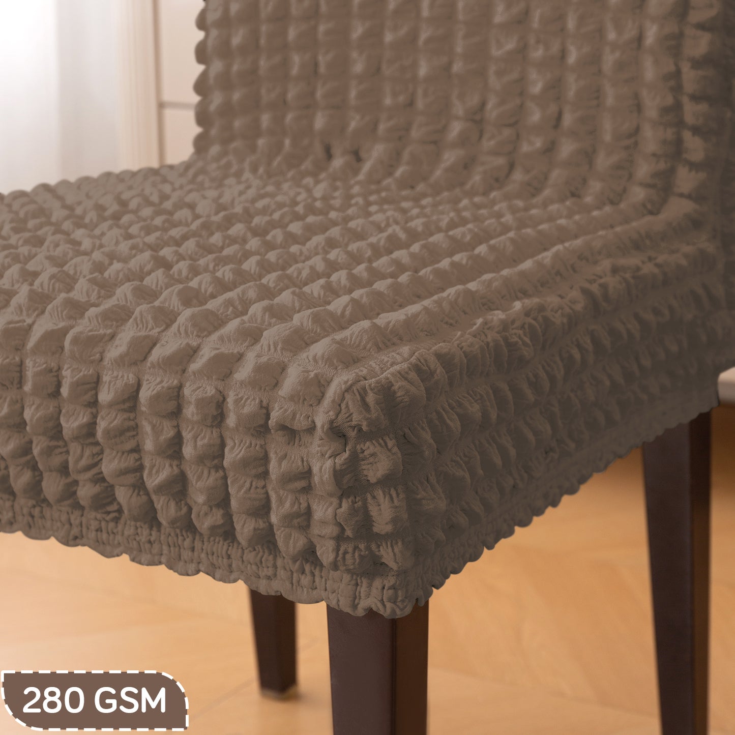 Aria Nova Bubble 280 GSM Dining Chair Cover Set of 1/2/4/6, Mocha Brown