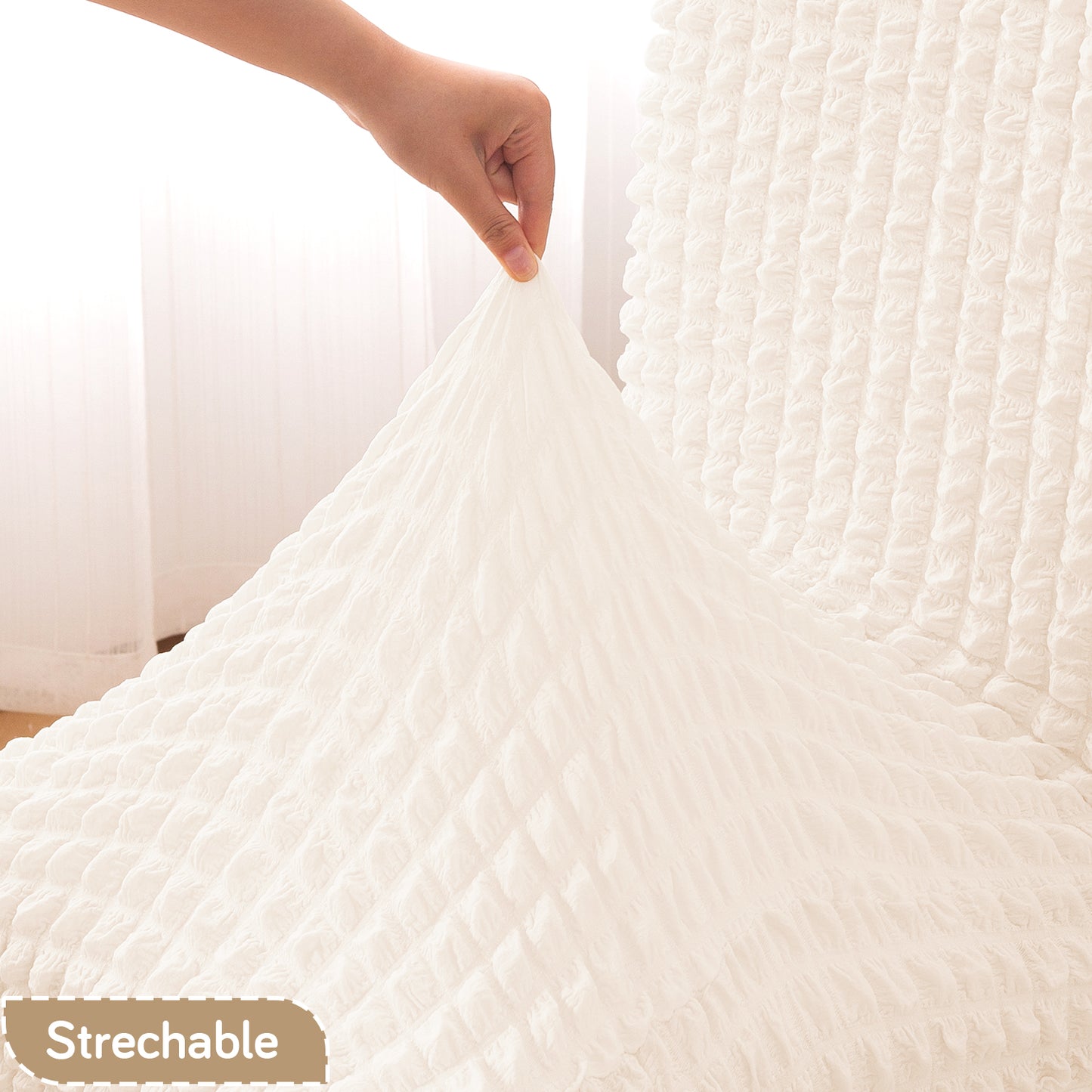 Aria Nova Bubble 280 GSM Dining Chair Cover Set of 1/2/4/6, Light Cream