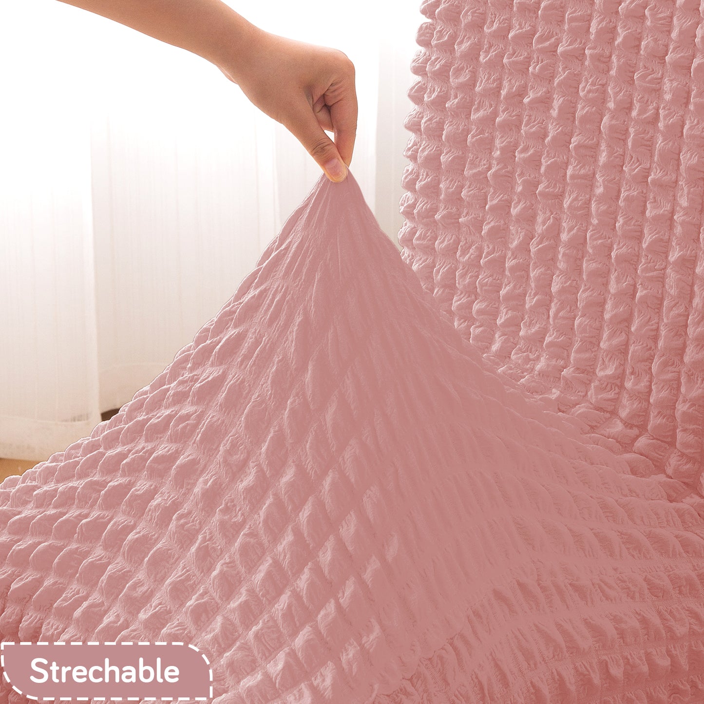 Aria Nova Bubble 280 GSM Dining Chair Cover Set of 1/2/4/6, Tea Rose Pink