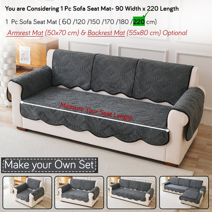 Embossed Floral Jacquard Anti-Slip Sofa Cover Mat, 'Wavy Petal Crest Series' Charcoal Grey