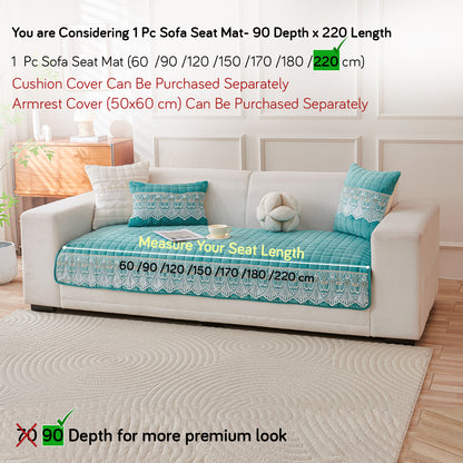 BelleLace Series Imperial Milk Velvet Sofa Cover Mat with Lace Design - Teal
