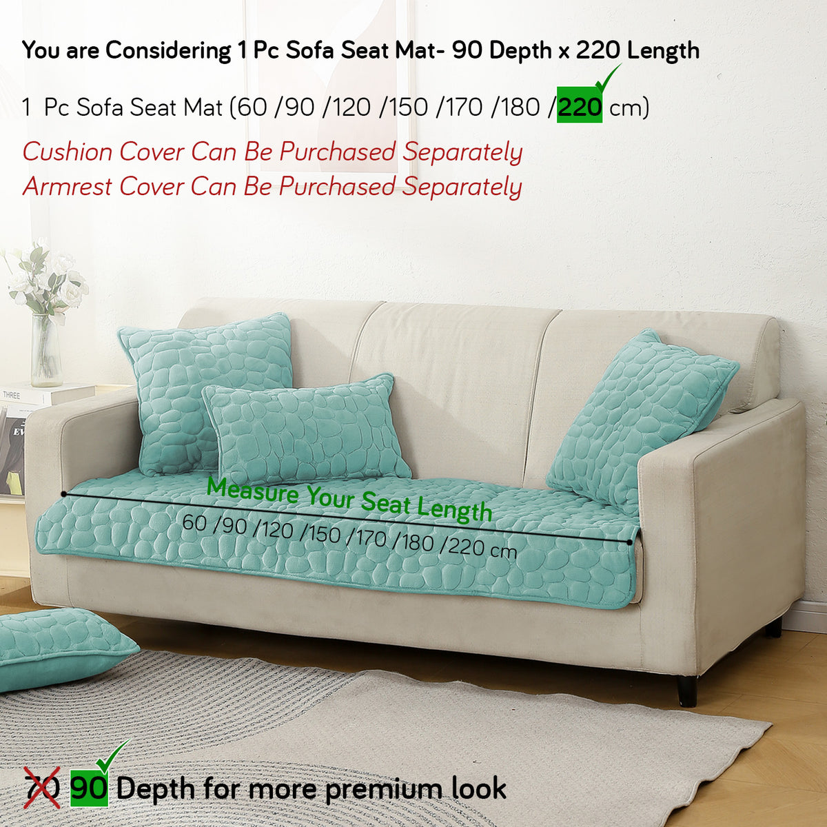 Premium Pebble Milk Velvet Anti Slip Sofa Mats, Fog Blue