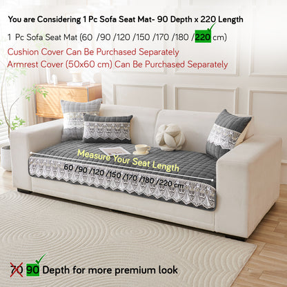 BelleLace Series Imperial Milk Velvet Sofa Cover Mat with Lace Design - Porpoise Grey