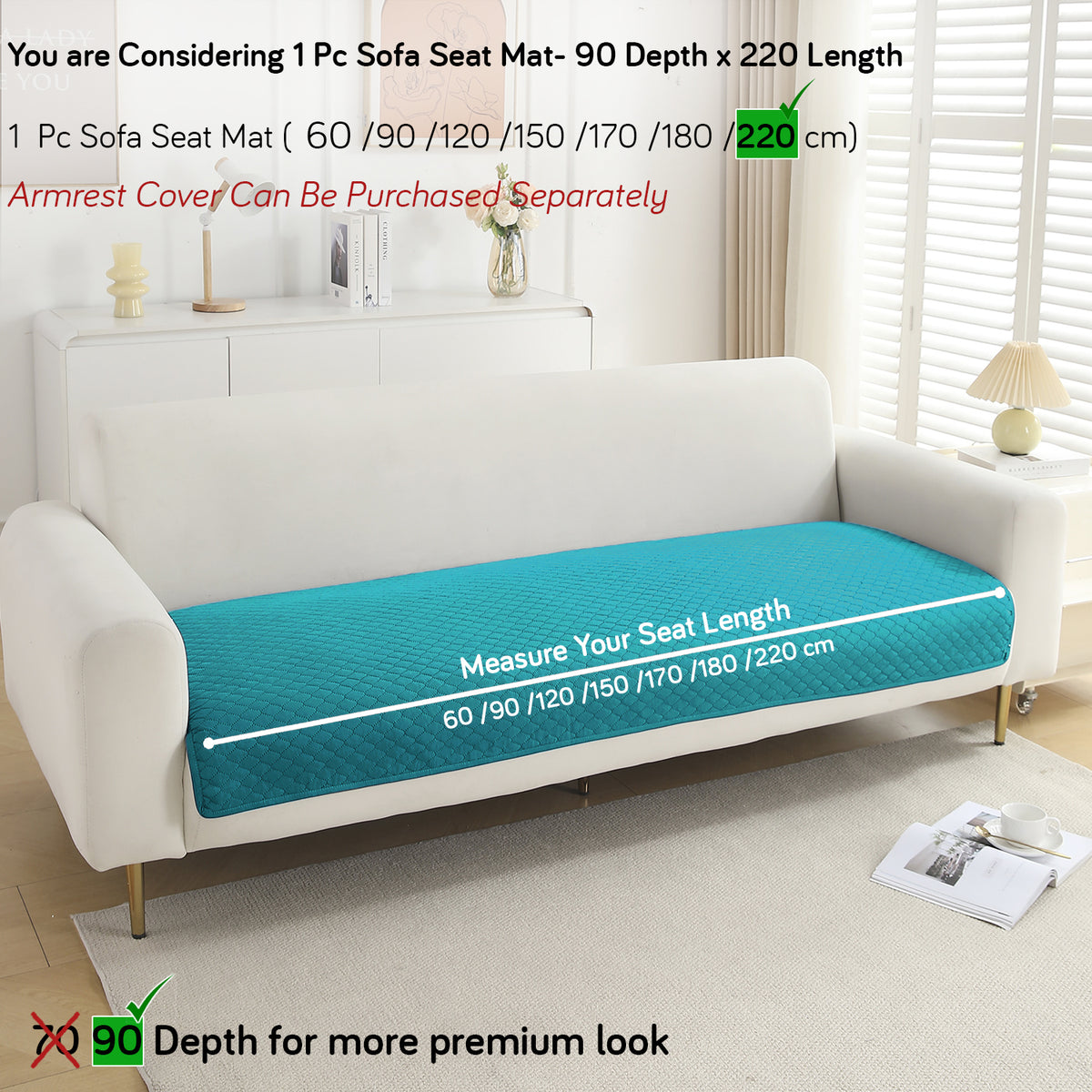 Polyester Quilted Sofa Cover Mats, Teal