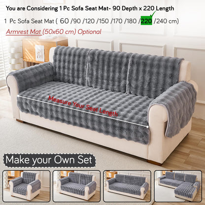 'FurHug' Premium Faux Rabbit Fur Sofa Seat Mats, Cool Grey