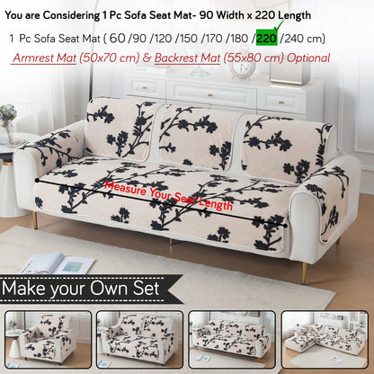 Luxury Plush Sherpa Anti-Slip Sofa Cover Mat, 'Noirea Series'| Botanical Vine
