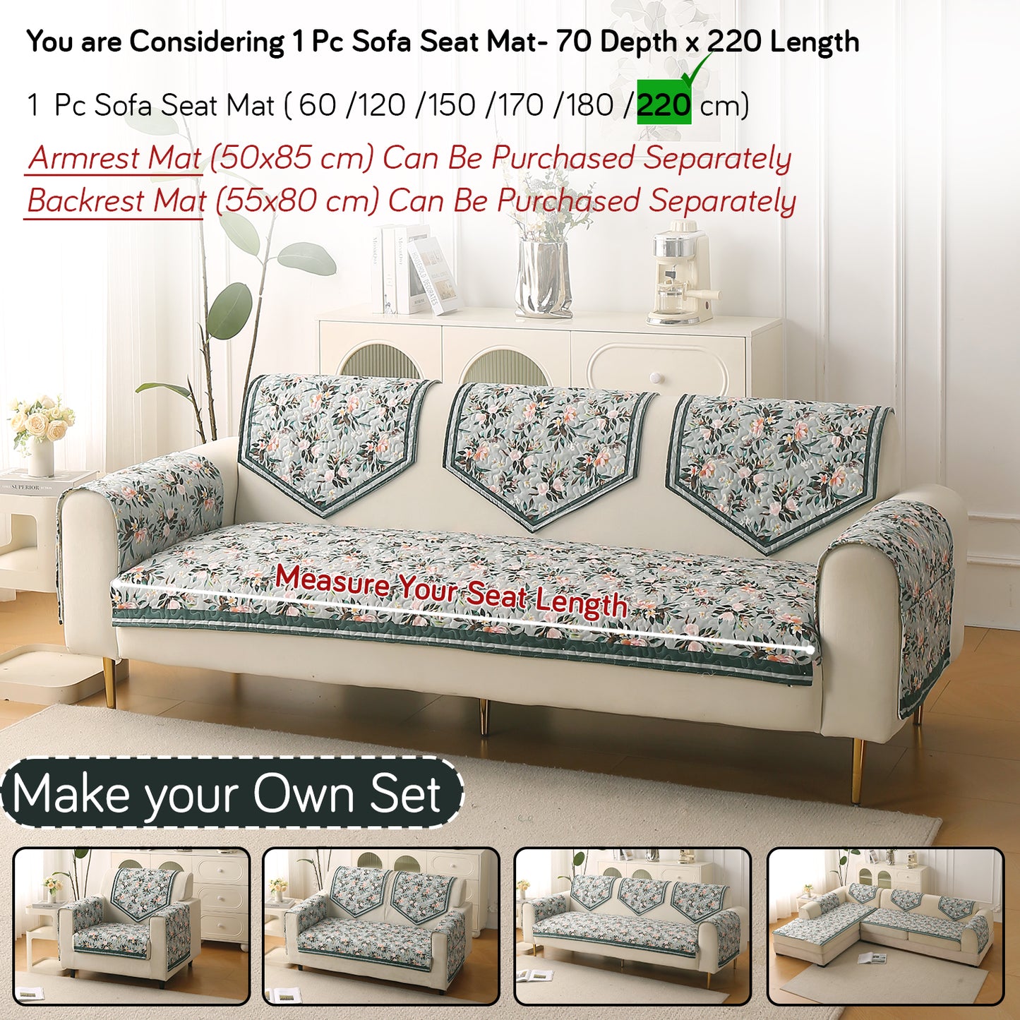 Florentina Series Premium Holland Velvet Sofa Cover Mat - Magnolia Green