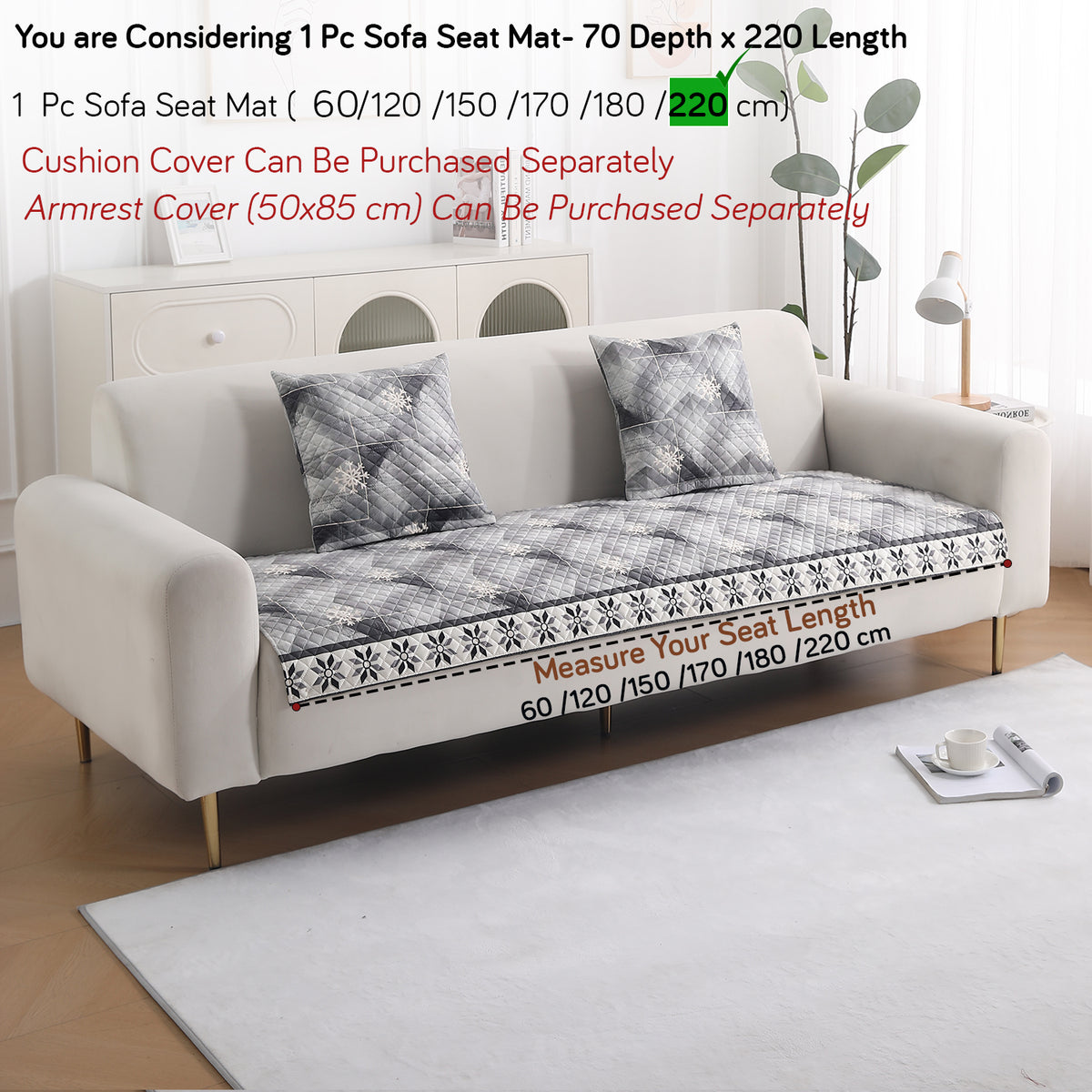 LiefNest Holland Velvet Sofa Cover Mat with Foam Filling - Snowflakes Gradient Grey