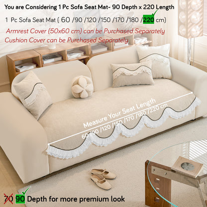 French Classic Frill Wavy Sofa Cover Mat, Champagne Beige