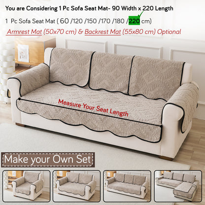 Embossed Floral Jacquard Anti-Slip Sofa Cover Mat, 'Wavy Petal Crest Series' Soft Brown