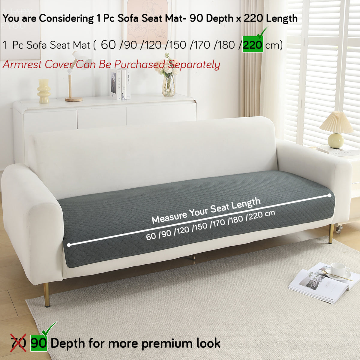 Polyester Quilted Sofa Cover Mats, Grey