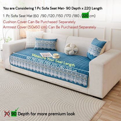 BelleLace Series Imperial Milk Velvet Sofa Cover Mat with Lace Design - Celdaon Blue