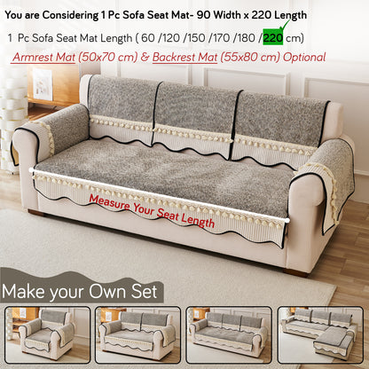 Thick Woven Weave Chenille Sofa Cover with Tassel|'Wavy Royale Series' Taupe Mist
