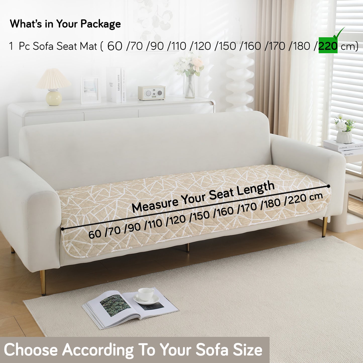 HOKIPO Water Repellent + Waterproof Quilted Sofa Mats, Beige Abstract Geometry