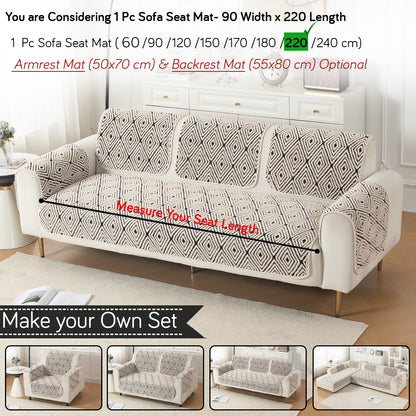Luxury Plush Sherpa Anti-Slip Sofa Cover Mat, 'Noirea Series'| Geometric Diamond