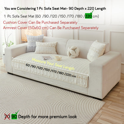 BelleLace Series Premium Imperial Milk Velvet Sofa Cover Mat with Lace Design -  Pearl White