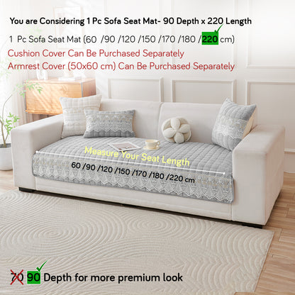 BelleLace Series Imperial Milk Velvet Sofa Cover Mat with Lace Design - Cloud Grey